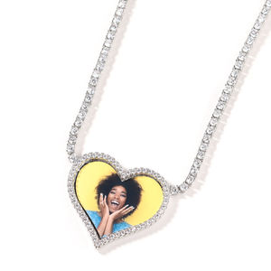 Colgante de Moissanita con Corte Brillante Redondo en Forma de Corazón con Incrustación de Foto, Plata 925, Joyería Romántica para Mujer, Regalo para Fiesta Hip Hop - Product Image 1