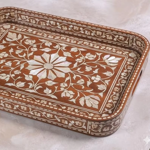 ถาดฝังมุกจากอินเดีย รูปทรงสี่เหลี่ยมผืนผ้า สำหรับเสิร์ฟอาหารในครัว ผลิตจากมุกแท้ - Product Image 1