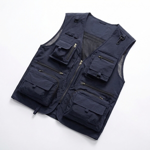 Navy Blue Multi Pocket Tactical <b>Utility</b> <b>Vest</b> | Zip Up Mesh Back Work <b>Vest</b>| Heavy Duty Sleeveless Jacket| Custom OEM Manufacturer - Product Image 1