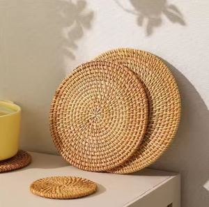 Juego de Posavasos de Mimbre Hechos a Mano con Incrustaciones de Cerámica, Diseño Floral Clásico Tejido Natural, Decoración de Mesa Ecológica, Venta al Por Mayor - Product Image 4