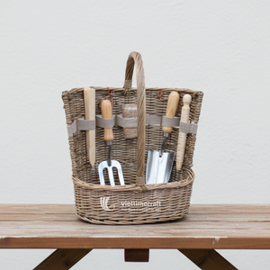 Panier de rangement rectangulaire en rotin tressé fait main, style antique, avec poignées élastiques, pour outils de jardin et usage extérieur - Product Image 3