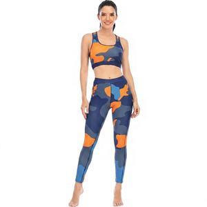 Women's Camouflage Print Yoga Set High Waist Leggings <b>Crop</b> <b>Top</b> 2 Piece Fitness Wear Full Length Racerback - Product Image 5