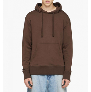 Men's Brown Hooded Sweatshirt Regular Fit Cotton French Terry Casual Pocket Long Sleeve Autumn Wear - Product Image 5
