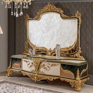 Ensemble de canapé-lit de luxe classique en bois d'acajou sculpté, rembourré en éponge, finition dorée, style européen, design hôtelier - Product Image 6