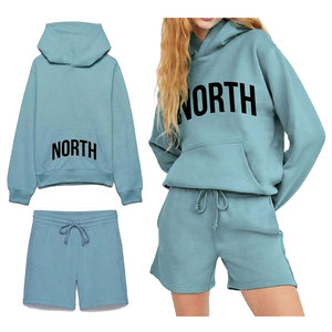 Conjunto Deportivo Casual Personalizado para Mujer, Sudadera con Capucha de Manga Larga y Pantalones Cortos, Tejido Terry, Transpirable, Ecológico, Bordado, para Uso Diario - Product Image 3