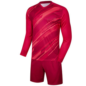 Tenue de football rouge foncé pour hommes, manches longues, haute élasticité, short extensible avec cordon de serrage, impression par sublimation - Product Image 3