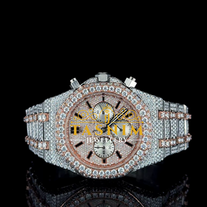 Premium Vintage Luxury ETA Moissanite Diamond Quartz Sport Fashion <b>Watch</b> <b>Arabic</b> Black Numerals Dial Glass Stainless Steel Case - Product Image 1