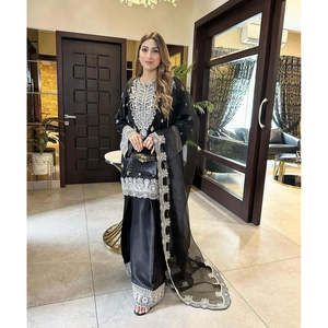 Beaux ensembles pour femmes pour les fêtes Top-Plazzo et Dupatta avec broderie - Product Image 4