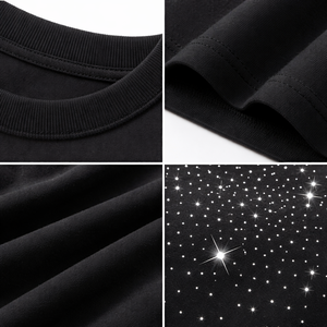 Camiseta Oversize Negra con Pedrería para Hombre, 100% Algodón, Manga Corta, Estilo Urbano, Casual, con Estampado Gráfico, Top de Verano a la Moda - Product Image 6