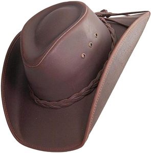 Chapeau de cowboy vintage 100% cuir véritable unisexe rouge et noir style Crazy Horse durable pour l'extérieur - Product Image 2