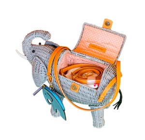 <b>Elephant</b> Shaped Rattan Storage Basket Plant Fiber Material Portable Animal Design <b>Decorative</b> Organizer Blue Color - Product Image 5