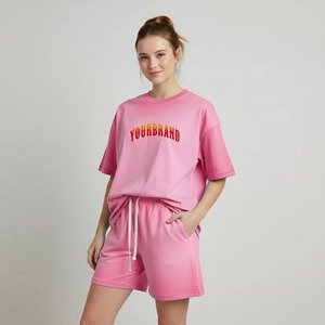 ชุดเสื้อยืดและกางเกงขาสั้นผู้หญิง ผ้าคอตตอนซิลค์สกรีน ย้อมสีแบบไทได ปักโลโก้ เสื้อยืดสั่งทำพิเศษ - Product Image 1