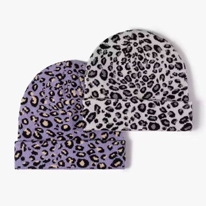 Leopard Print Beanie Hat 100% Acrylic Jacquard Knit Unisex Adult Size 56-58CM Casual <b>Winter</b> <b>Cap</b> - Product Image 1