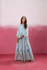 Women Floral Printed Floor-Length Bell Sleeve Boho Cotton <b>Loose</b> Fit Tie Neck Eco-Friendly Tassel Casual Summer <b>Dress</b> - Product Image 4