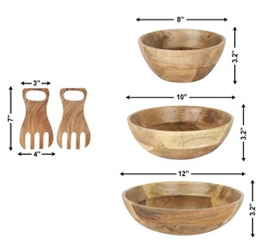 Bol à salade en bois d'acacia de haute qualité, ensemble de 2 fourchettes en forme de main, design moderne, bols de service, cuisine, salle à manger, fabrication artisanale au Vietnam - Product Image 3
