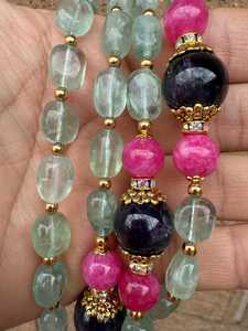 Collier long en pierres précieuses améthyste, fluorite, rhodochrosite, bleu, rose, violet, bijoux cadeau pour femmes de moins de 50 ans - Product Image 4