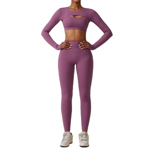 Buy Active Wear 4 Pieces Sports Bra Top <b>Yoga</b> <b>Jacket</b> Workout Sets for Women Sportswear Fitness Set 2025 - Product Image 2