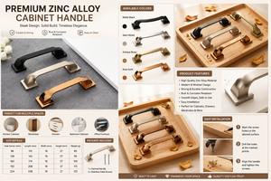 KELLTON Midcentury Modern Square ZAMAK Furniture Handles & <b>Drawer</b> <b>Pulls</b> for Kitchen Cabinets Wardrobes 8" 10" Durable Anti-Rust - Product Image 5