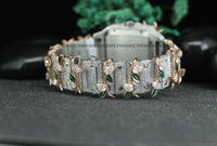 Montre à quartz de luxe avec boîtier carré glacé pour femmes et hommes, bracelet personnalisé style hip-hop, mode, résistante à l'eau 1 ATM, cadran romain, acier inoxydable