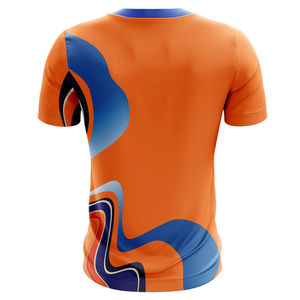 <b>Men's</b> Orange Blue Solid O-Neck Knitted for Shirt Long <b>Sleeve</b> Regular Fit Casual Style Sublimation Print Cotton/Bamboo Fiber - Product Image 1