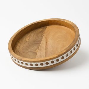 Plateau de service en bois à bordure blanche, forme circulaire, plateau décoratif de haute qualité pour la restauration, disponible à bas prix - Product Image 3