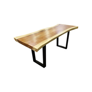 Suar <b>Table</b> <b>Live</b> <b>Edge</b> Slab Wood <b>Table</b> from Solid Suar Wood Material with Iron Powder Coating legs - Product Image 2