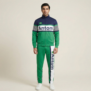Winter <b>Men's</b> Plus Size Tracksuit Set Green Pants Navy <b>White</b> <b>Jacket</b> Flag Patch Bold Text Print Sportswear Casual Streetwear - Product Image 2
