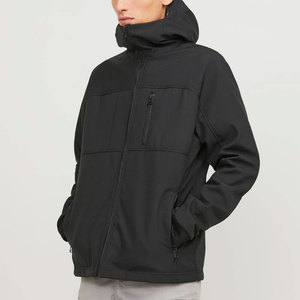 <b>Men's</b> Solid <b>Black</b> Hooded <b>Windbreaker</b> Zip Up Jacket Sporty Autumn Coat High Selling Good Quality Softshell Jackets - Product Image 2
