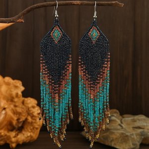 Pendientes de borla con cuentas hechos a mano, pendientes colgantes de cuentas de semillas multicolor, joyería hipoalergénica con gancho, regalo, pendientes de cuentas - Product Image 5