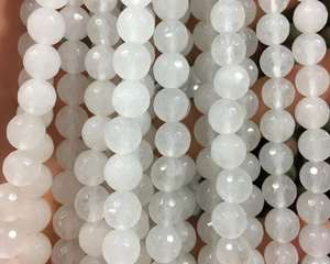 Perles rondes à facettes en jade blanc naturel pour la fabrication de bijoux et l'artisanat DIY - Product Image 4