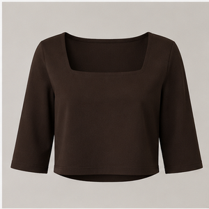 Womens Dark Brown Square Neck Elbow Sleeve <b>Cropped</b> Slim <b>Fit</b> <b>T</b> <b>Shirt</b> WTS-0108 - Product Image 1