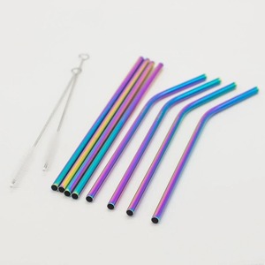 Kit de pailles réutilisables en métal, pailles droites et coudées en acier inoxydable avec outil de nettoyage - Product Image 2