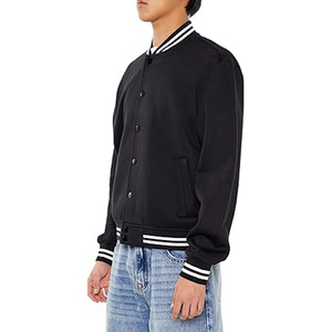 2026 Top selling Men Black Varsity <b>Jacket</b> Solid Color Button Front Casual Autumn Regular Fit Polyester Material Turn-down Collar - Product Image 3