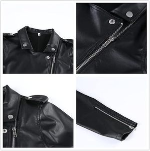 Chaqueta de cuero sintético negra para mujer, estilo motero, corte ajustado, manga larga, a la moda, lista para enviar al por mayor OEM - Product Image 2