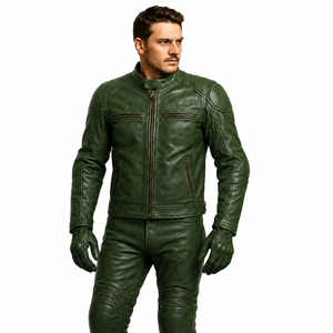 Premium Genuine Leather Motorcycle Suit Mens Plus Size Breathable Abrasion Resistant Street Biker Motorbike Riding Jacket Pants - Product Image 1