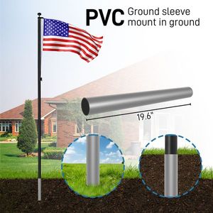 Kit Asta Portabandiera Sezionale in Alluminio da 20FT, Extra Spessa, per Montaggio a Terra, Resistente, Nera, con Bandiera USA 5x3 - Product Image 5
