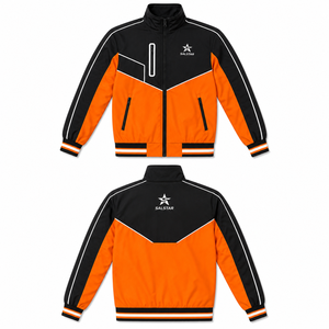 Performance Outerwear, Adjustable Hood and Cuffs, Durable Athletic Training Jacket, Streetwear Two Tone <b>Black</b> Orange <b>Windbreaker</b> - Product Image 3