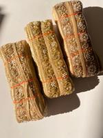 Nouvel Arrivage – Tissu en filet 100 % polyester de haute qualité, style traditionnel indien vintage, broderie métallique effet miroir, garniture en dentelle