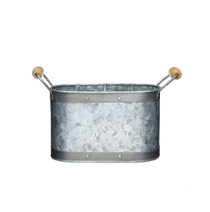 Cesta de Almacenamiento de Metal Galvanizado con Asas de Madera y Divisores, Organizador Portátil Industrial para Encimera que Libera Espacio Valioso - Product Image 1