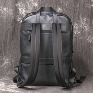Custom HQ black Leather Laptop Backpack Men Women Genuine Cowhide Business Travel Backpack with Trolley Strap 2026 - Product Image 2