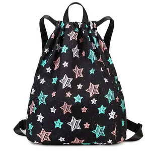 Floral Leaf Sublimation Printed Polyester <b>Drawstring</b> <b>Backpack</b> Lightweight Sports String Bag For Gym School Travel And Outdoor - Product Image 4