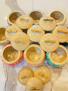 Mother of pearl bambo jar designed with bamboo structure and shell inlay for storage <b>container</b> and decor styling, Vietnam made - Product Image 2