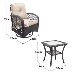 Ensemble de chaises pivotantes à 360 degrés en osier, table de bistrot en rotin pour patio extérieur avec coussins, mobilier de jardin brun foncé - Product Image 6