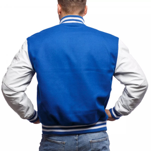 Classic Royal Blue and <b>White</b> Varsity <b>Jacket</b> Custom Wool Body with Genuine Leather Sleeves <b>Men</b>’s Letterman Bomber <b>Jacket</b> - Product Image 2
