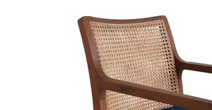 Chaise de bureau pivotante en teck massif de luxe avec dossier en rotin naturel et siège rembourré, mobilier de direction haut de gamme - Product Image 5