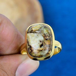 Natural <b>Cat</b> Eye Copper Cushion Shape Gemstone <b>Ring</b> 18k Micron Gold Over 925 Sterling Silver - Product Image 1