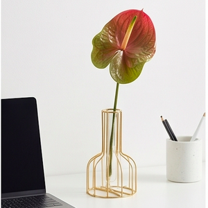 Vase moderne en fil métallique doré avec insert en verre transparent pour la décoration de table ou comme cadeau - Product Image 3