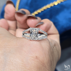 Elegant 2CT Radiant Lab Grown Diamond Engagement Bridal <b>Split</b> Pave Band 10K White Gold IGI Certified Proposal <b>Ring</b> - Product Image 1