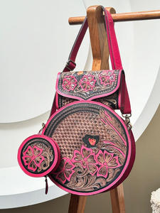 มาใหม่เฉพาะhandmadeสีชมพูเครื่องมือหนังกระเป๋าCanteen Westernดอกไม้Designerคลัทช์และหรูหราเหรียญกรณีTrioชุด - Product Image 2