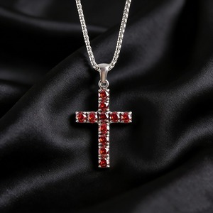 KRISHNAM JEWELS Hip Hop Rhodium 925 Silver Colorful Stone Cross Pendant Necklace <b>Iced</b> Luxury Street Fashion <b>Chain</b> Men Women - Product Image 2